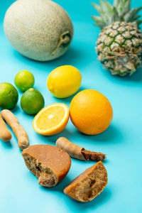 High angle view of fruits on table