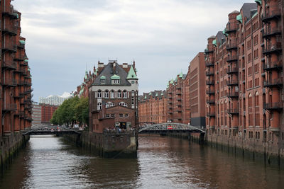 Hamburg speicherstadt. view from a bridge over the hamburg warehouse district.