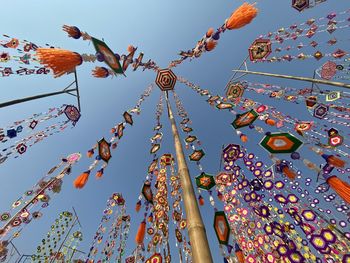 Low angle view of flowering plants against clear sky