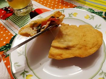 High angle view of food in plate