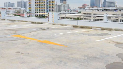 High angle view of street and buildings in city