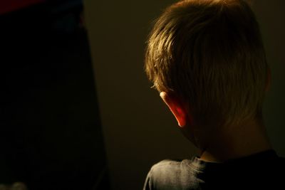 Rear view of boy at home