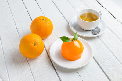 High angle view of breakfast on table