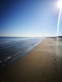 Scenic view of sea against clear blue sky