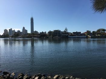 View of cityscape against clear sky