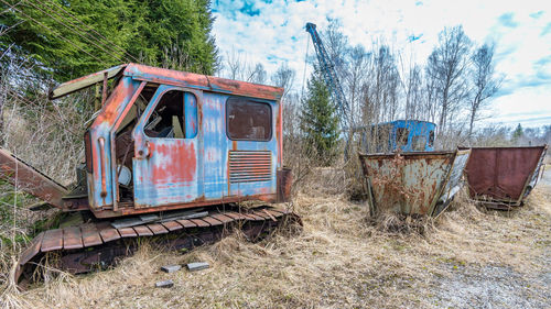 Abandoned train on railroad track