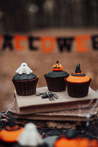 Close-up of cupcakes on table