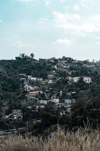 High angle view of townscape against sky