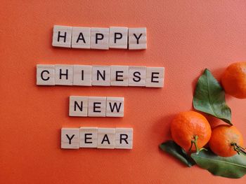 Close-up of text on orange wall