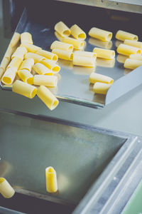 High angle view of pasta on machinery
