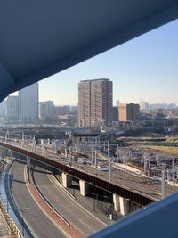 Aerial view of bridge and buildings in city