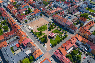 High angle view of buildings in town