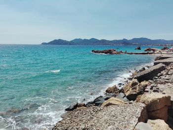 Scenic view of sea against clear sky