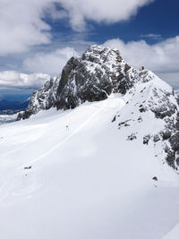 Scenic view of snowcapped mountains at dachstein, austria