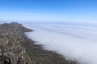 Scenic view of sea and mountains against sky