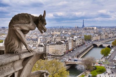 Gargoyle of notre dame cathedral are located at the roof top of the cathedral 