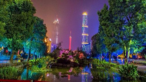 City lit up at night