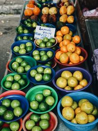 High angle view of vegetables for sale at market stall