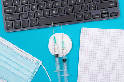High angle view of computer keyboard on table