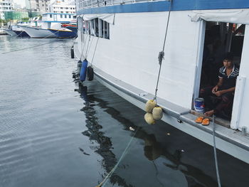 Ship moored in harbor