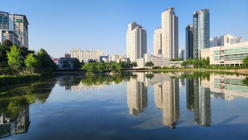 Reflection of buildings in water