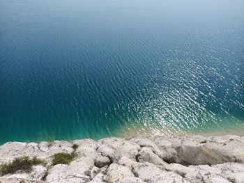 High angle view of rocks on beach