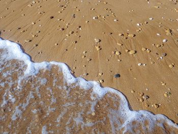 High angle view of sand on beach