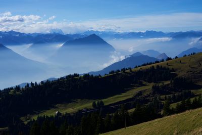 Panoramic view of landscape and mountains against sky