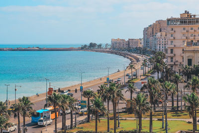 Alexandria egypt high angle view of sea and buildings against sky