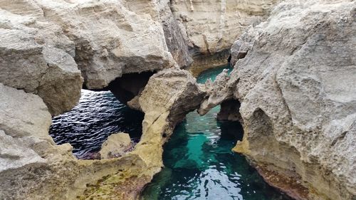 Close-up of rock formation in sea