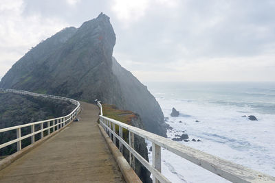 Scenic view of sea and mountains against sky
