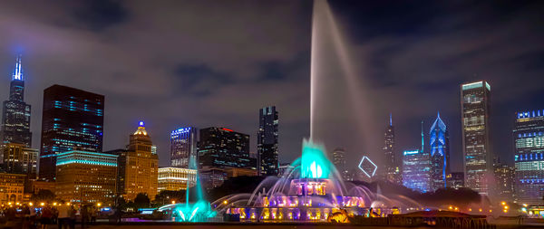 Illuminated buildings in city at night ,chicago city,usa