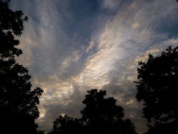 Low angle view of silhouette trees against dramatic sky