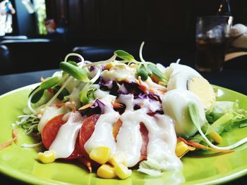 Close-up of served food in plate