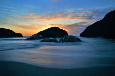 Scenic view of sea against sky during sunset