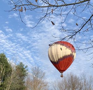 Low angle view of hot air balloon against sky