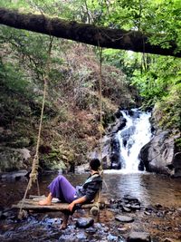 View of waterfall in forest