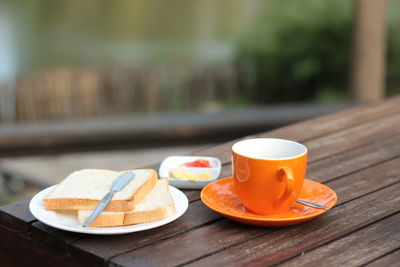 Close-up of breakfast on table