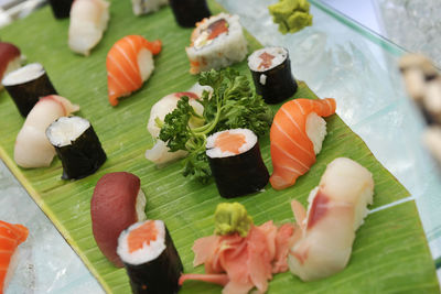 Close-up of sushi in plate