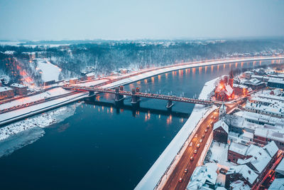 High angle view of bridge over river against sky