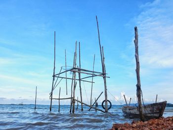 Low angle view of boat in sea