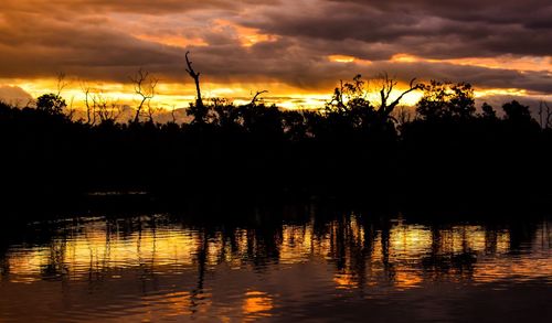 Scenic view of lake against cloudy sky