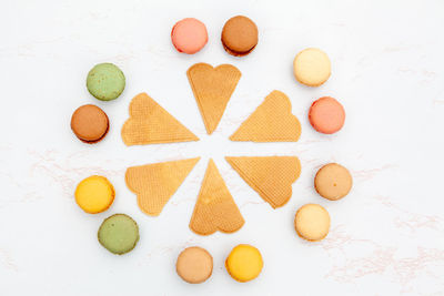 Directly above shot of cookies on white background