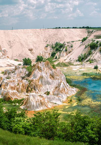 Abandoned kaolin quarry with white plaster material, vetovo village area, bulgaria