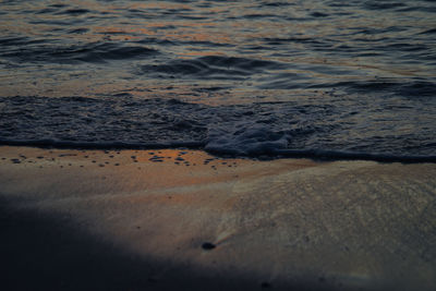 Surface level of waves rushing towards shore