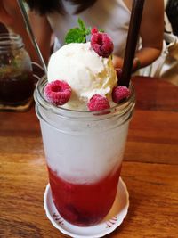 Close-up of ice cream on table