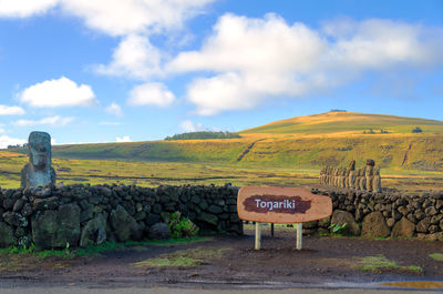 Tongariki text on sigh board at easter island