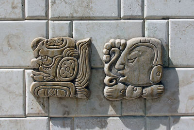 Close-up of sculpture on wall