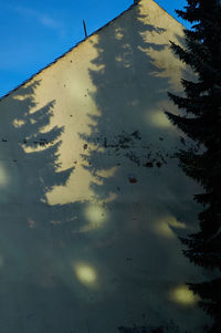 Low angle view of a reflection of clouds in water