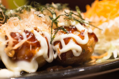 Close-up of served food in plate